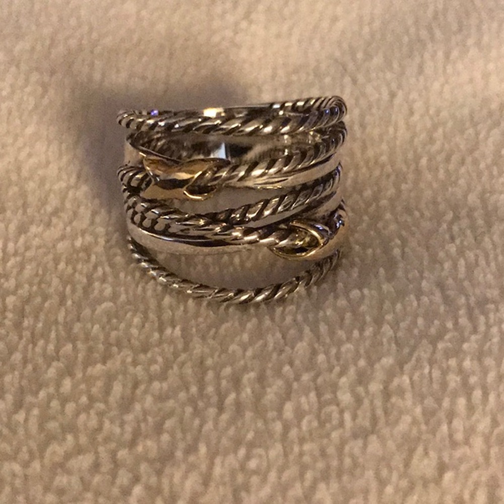 🤩David Yurman Double X Crossover Silver & 18k Gold ring🤩 EUC